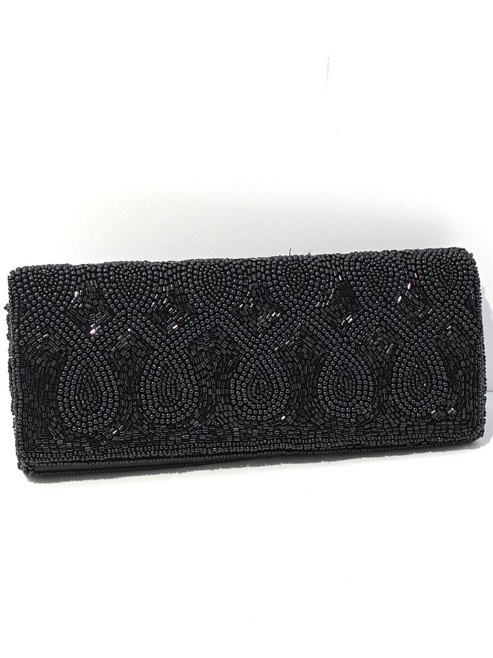Black Beaded Clutch Evening Bag Chain Strap Formal Party Purse